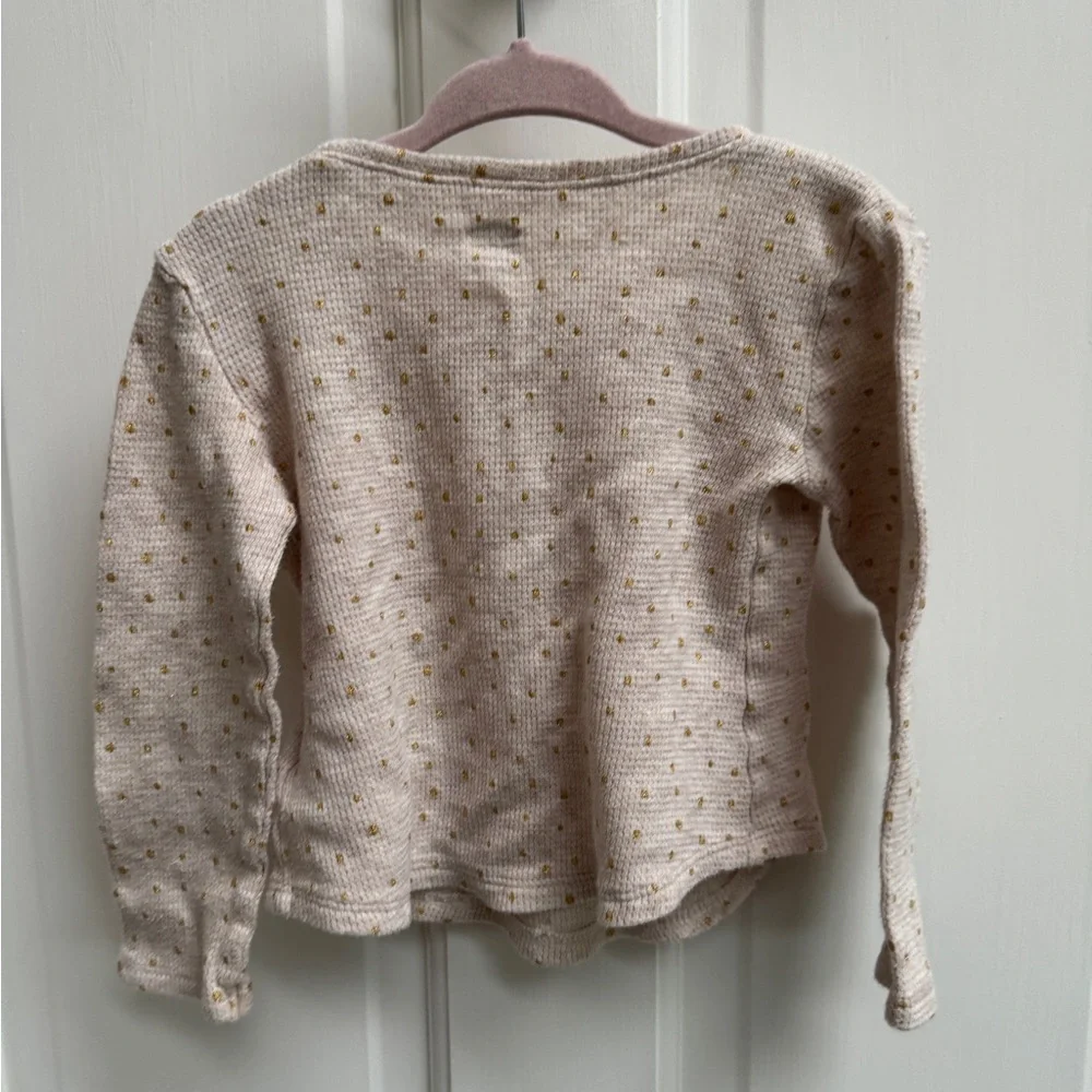Old Navy 3T Girls Cream & Gold Polka Dot Long Sleeve Top Blouse